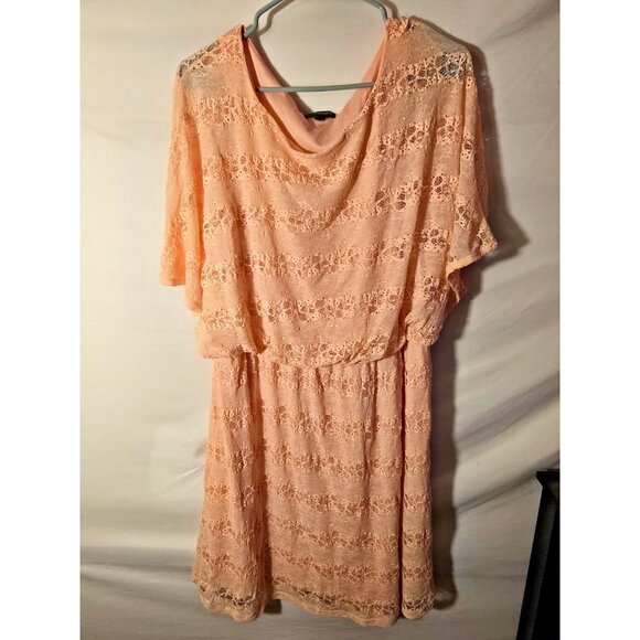 Blooming Rose Lace Dress Womens Plus Size 2X Pink Peach Wedding Guest Midi - Picture 1 of 2